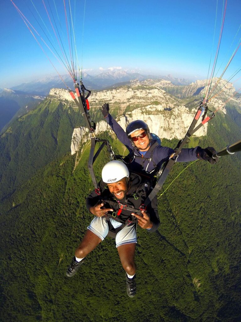 paragliding child tandem flight french alps