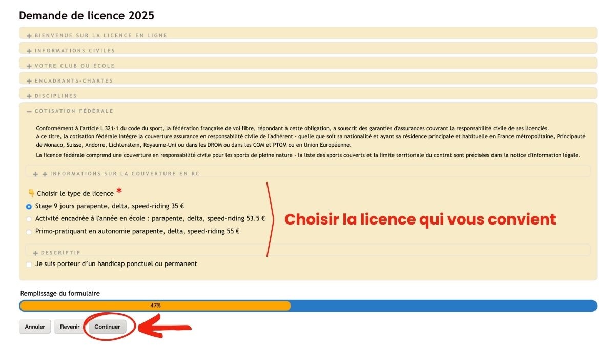 Prendre sa licence FFVL étape 7